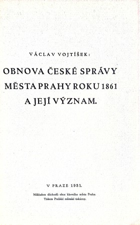 Obnova esk sprvy msta Prahy roku 1861 a jej vznam